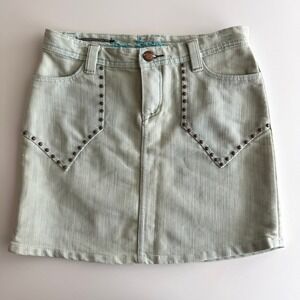 New London Anthony Frym Y2K Embroidered Embellished Denim Mini Skirt 26‎ waist